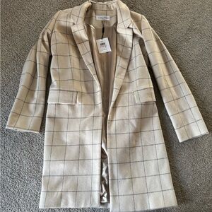 Calvin Klein Women's Cream Plaid Coat